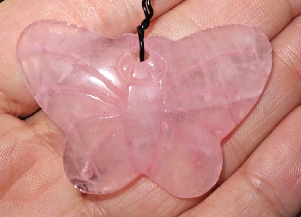 Vintage Rose Quartz Butterfly Pendant CUTE